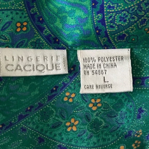 CACIQUE LINGERIE Satin Paisley Pajamas Green 2 Piece Sleep Set Womens Size Large - Picture 8 of 16